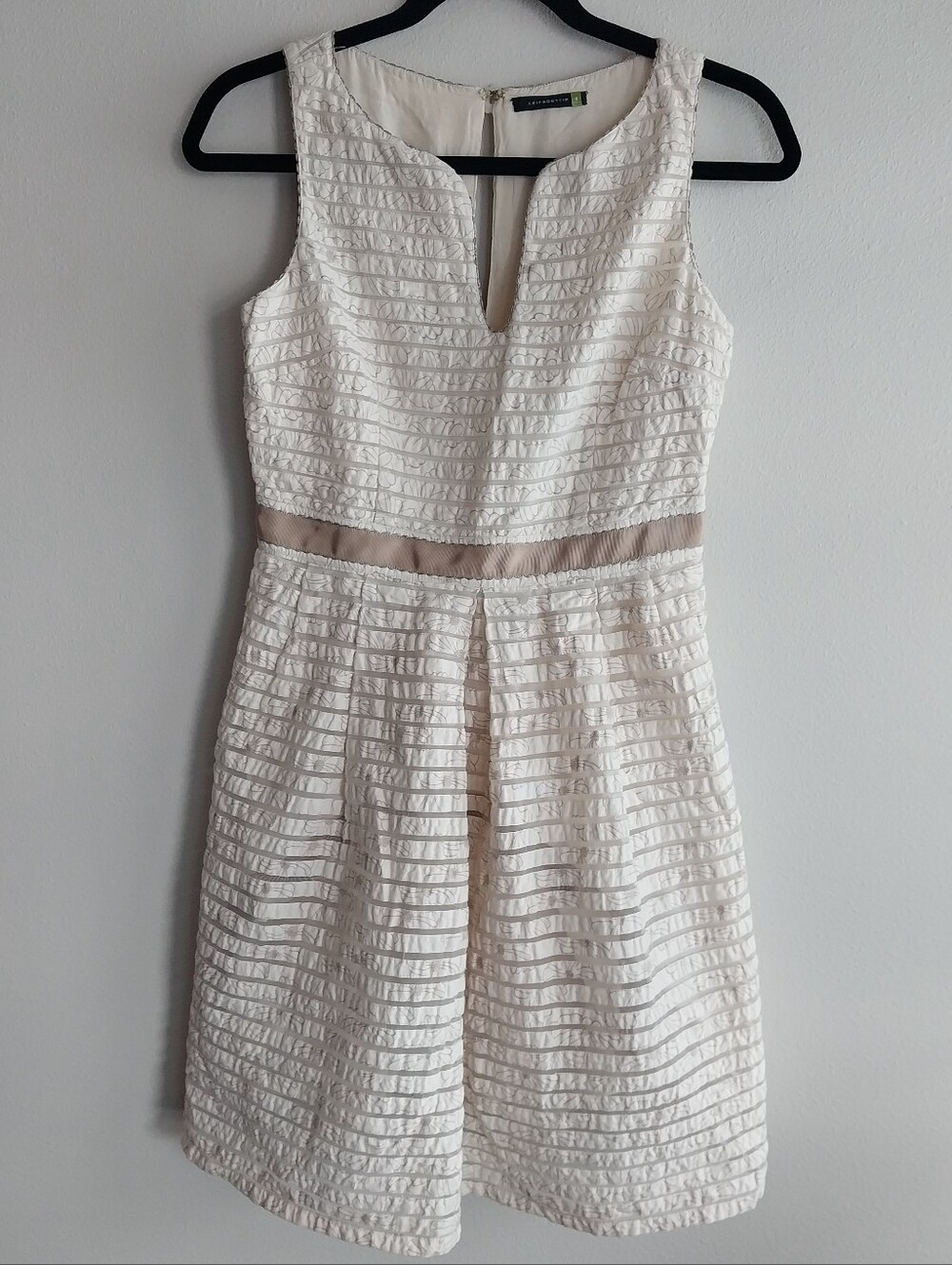 Leifsdottir Anthropologie Cream Silk Floral Mesh Stripe Feminine Midi Dress